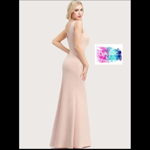 Pink, Pastel Lace Bodycon Formal Dress - Picture 2 of 2